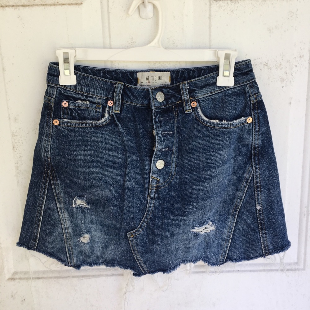 Free People Distressed Denim Skirt